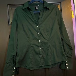 Banana Republic stretch, classic dress blouse deep green
